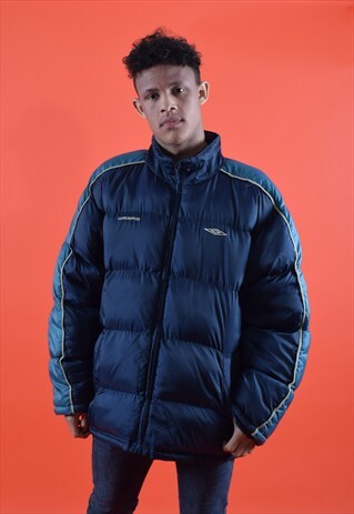 NAVY AND BLUE UMBRO Y2K PUFFA COAT