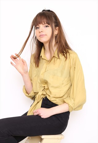 VINTAGE 90S YELLOW SILK OVERSIZED BLOUSE SHIRT