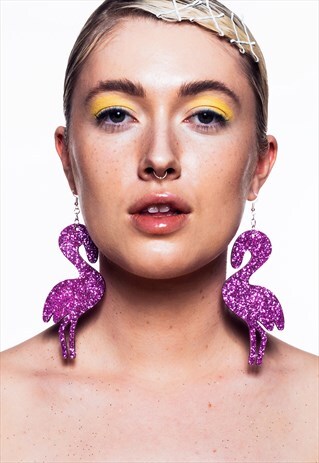 PINK GLITTER XL/MINI FLAMINGO EARRINGS