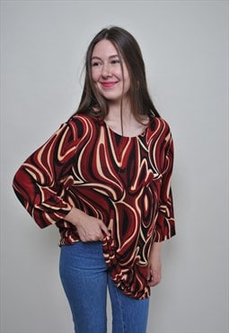 Abstract pattern relaxed blouse, vintage pullover red top