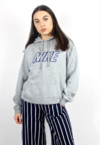 90'S RETRO GREY & BLUE EMBROIDERED HOODED SWEATSHIRT