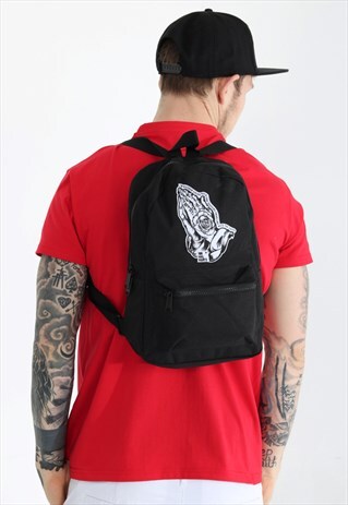 MINI BLACK BACKPACK WITH WOVEN PATCH
