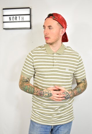 VINTAGE CHAPS GREY WHITE STRIPED POLO T SHIRT