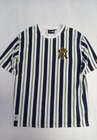 SHORT SLEEVED T-SHIRT NAVY GREEN WHITE STRIPED COTTON