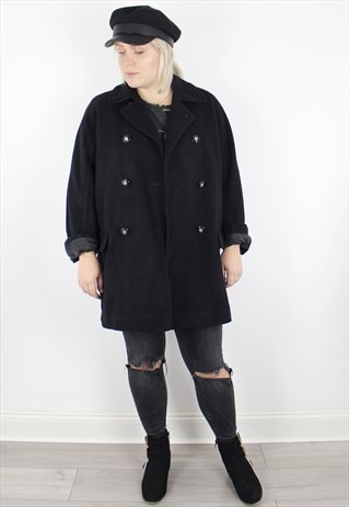 VINTAGE 1980'S BLACK WOOL OVERSIZED BOYFRIEND JACKET 14