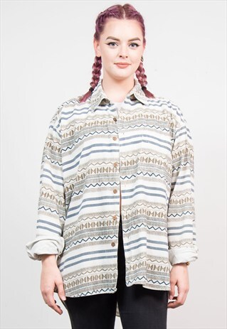 VINTAGE 90'S AZTEC STYLE CORD SHIRT