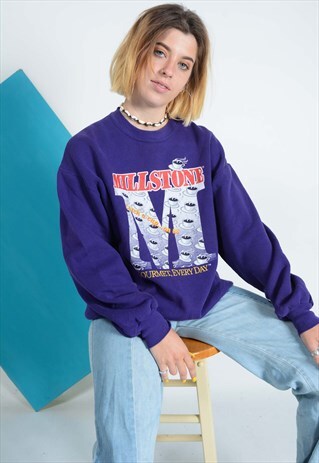 VINTAGE SWEATSHIRT PURPLE WITH GRAPHIC PRINT