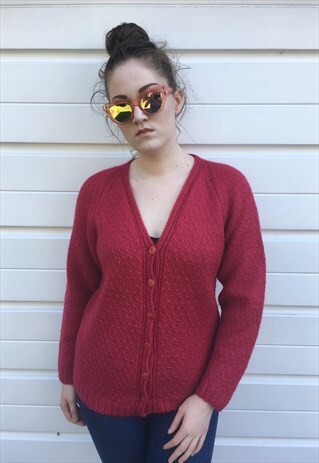 WOMENS VINTAGE 80S CARDIGAN V NECK PINK KNITTED JUMPER TOP