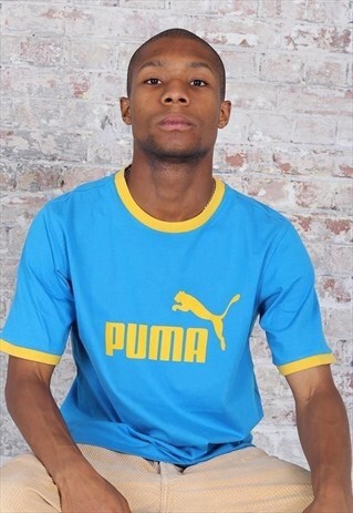 VINTAGE PUMA BIG LOGO T-SHIRT TURQUOISE YELLOW