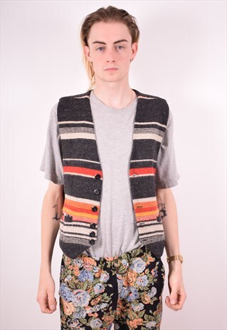 MENS VINTAGE GILET LARGE MULTI STRIPES 90S