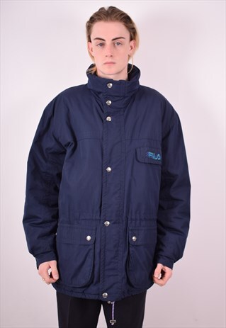 FILA MENS VINTAGE PADDED JACKET XL NAVY BLUE 90S
