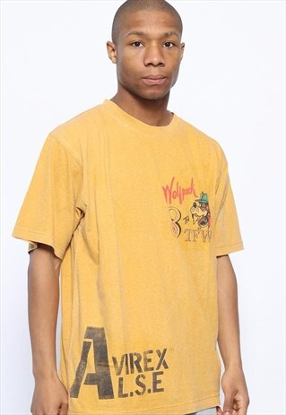 VINTAGE AVIREX GRAPHIC LOGO T-SHIRT YELLOW