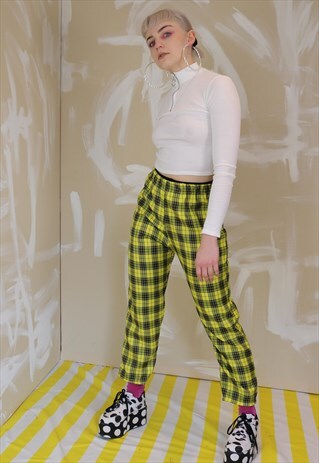 HIGH WAIST TARTAN CHECK TROUSERS IN YELLOW