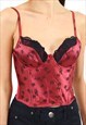 VINTAGE Y2K BUSTIER CORSET TOP IN RED FLORAL PRINT