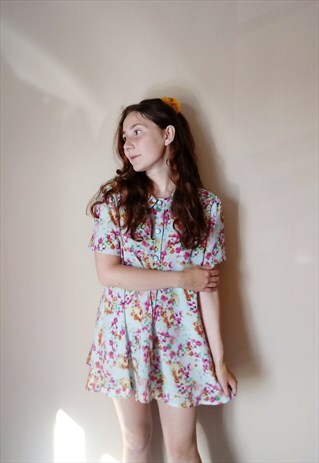 BABYDOLL SUMMER FESTIVAL HOLIDAY RAINBOW FLORAL MINI DRESS