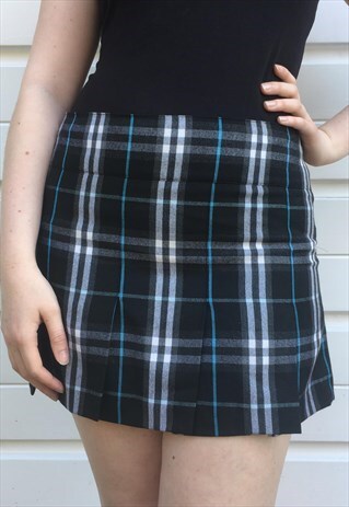 WOMENS BURBERRY SKIRT BLUE NOVA CHECK HIPSTER PLEATED SKIRT
