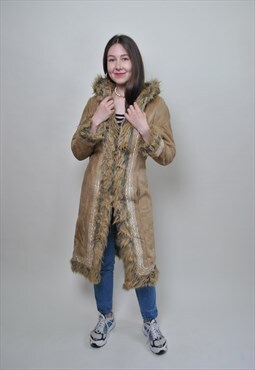 Faux Shearling Jacket, 90s Faux Suede coat vintage women 