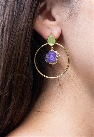 VIOLET LIME GOLD VERMEIL LUXURY HOOP EARRINGS