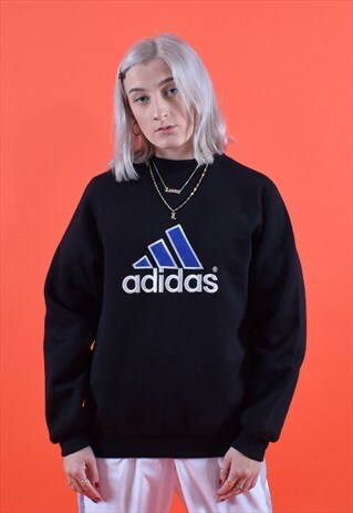 BLACK AND BLUE ADIDAS EMBROIDERED SWEATSHIRT