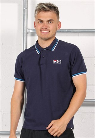 Vintage Fila Polo Shirt in Navy Short Sleeve Tee Medium