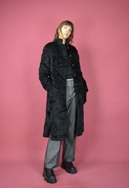Vintage black classic 80's long faux fur coat
