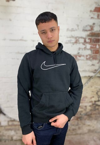 VINTAGE NIKE 90'S LARGE SWOOSH HOODIE - BLACK