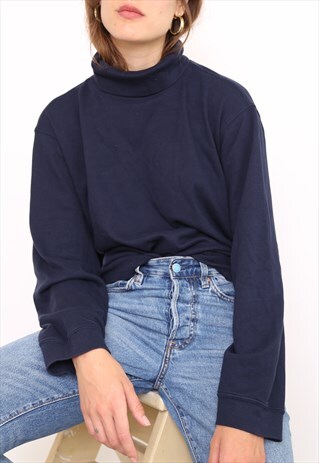 VINTAGE 90S NAVY POLO HIGH TURTLE ROLL NECK TOP