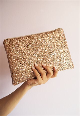 GOLD RAINBOW GLITTER CLUTCH BAG