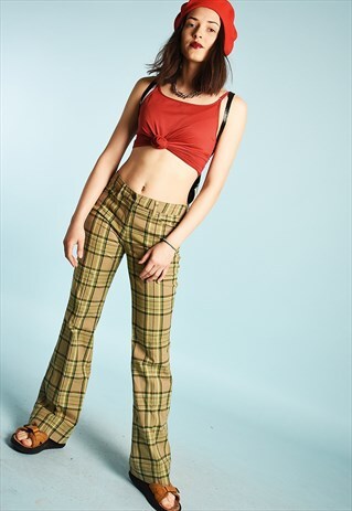 Y2K REGULAR WAIST CHECKED FLARED SMART TROUSERS