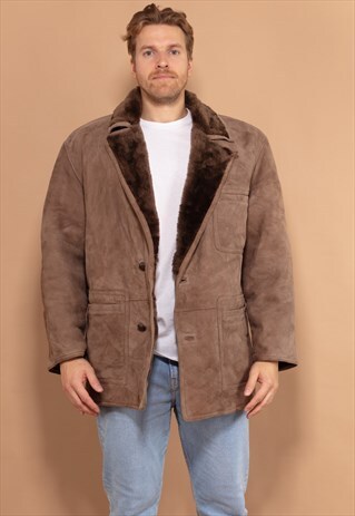 VINTAGE 70'S MEN SHEARLING COAT IN BROWN