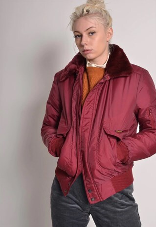 VINTAGE WRANGLER FAUX FUR COLLARED PADDED HARRINGTON JACKET