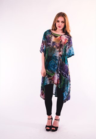 MULTI COLOR FLORAL TREE PRINT SILKY TOP (GREEN)