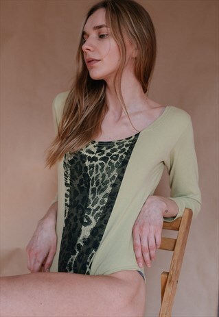 VINTAGE 80S GREEN TIGER BODYSUIT