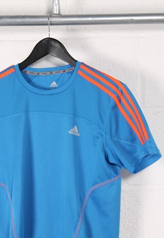 Vintage Adidas T-Shirt in Blue Crewneck Sports Top Medium