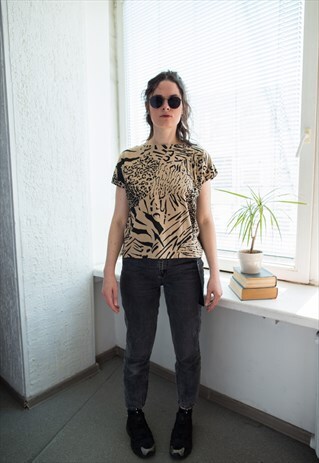 VINTAGE 90'S BROWN ANIMAL PRINT T-SHIRT