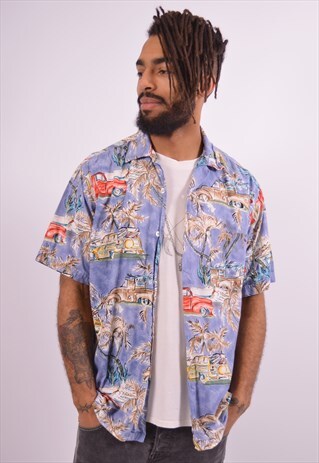 VINTAGE HAWAIIAN SHIRT CRAZY PRINT BLUE