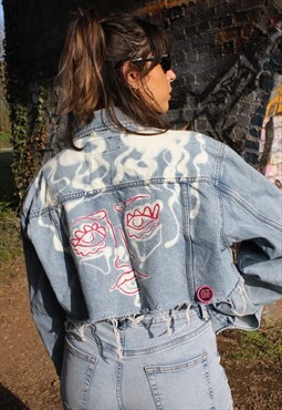Vintage Y2K Reworked Cropped Denim Jacket Abstract
