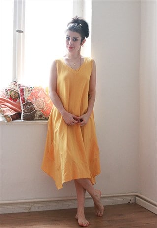 VINTAGE SUNBURST YELLOW LINEN TRAPEZE DRESS