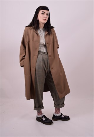 VINTAGE 70'S BROWN GRANNY MAC TRENCH COAT SIZE 10 12 14 16