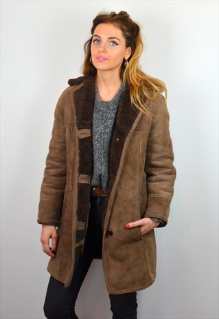 VINTAGE 70S BROWN SHEEPSKIN SHEARLING COAT