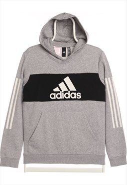 Adidas - Grey Printed Spellout Hoodie - Small