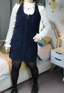 Vintage 90s Navy Corduroy Corded Cord Pinafore Grunge Dress