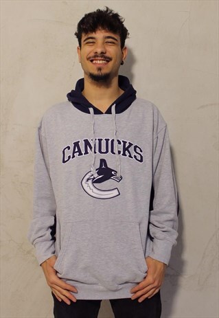 GREY VINTAGE CANUCKS NHL HOODIE SWEATSHIRT A063