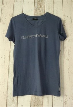 Vintage Y2K Armani Blue Monochrome V Tee Shirt Blouse Top