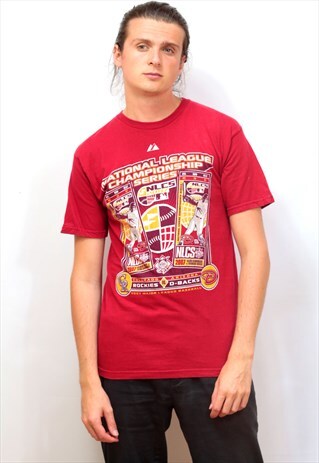 VINTAGE RED GRAPHIC 'BASEBALL' THEMED PRINT T-SHIRT