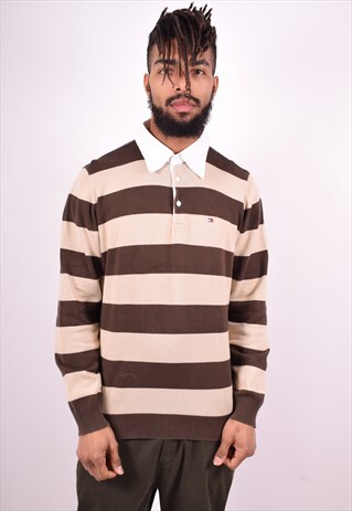 TOMMY HILFIGER MENS VINTAGE JUMPER SWEATER LARGE BROWN 90'S