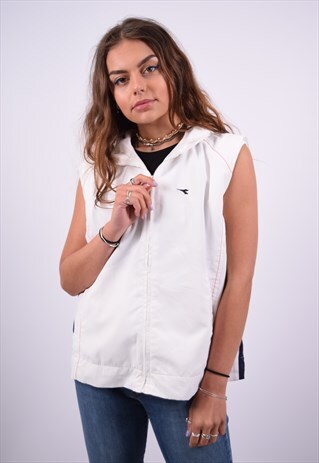 VINTAGE DIADORA HODDIE SWEATER SLEEVELESS WHITE