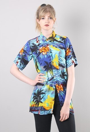 VINTAGE 90S HAWAIIAN PATTERNED LONG SHIRT