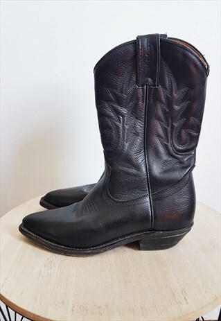 SIZE 6 VINTAGE BOULET BLACK COWBOY BOOTS, MADE IN CANADA