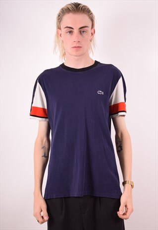 LACOSTE MENS VINTAGE T-SHIRT TOP MEDIUM BLUE 90S